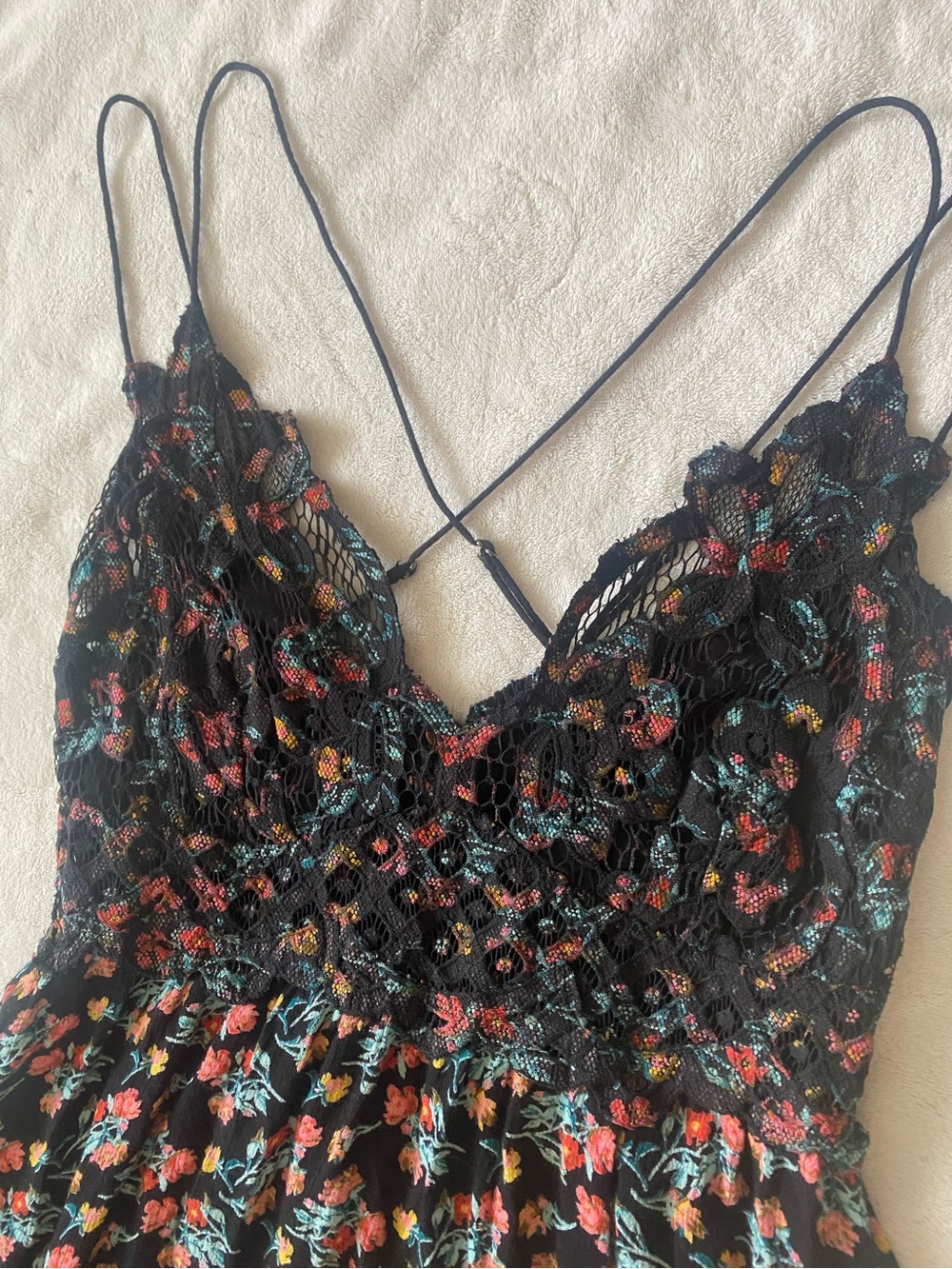 Free People Adella Floral Lace Mini Dress Black XS - Picture 3 of 14